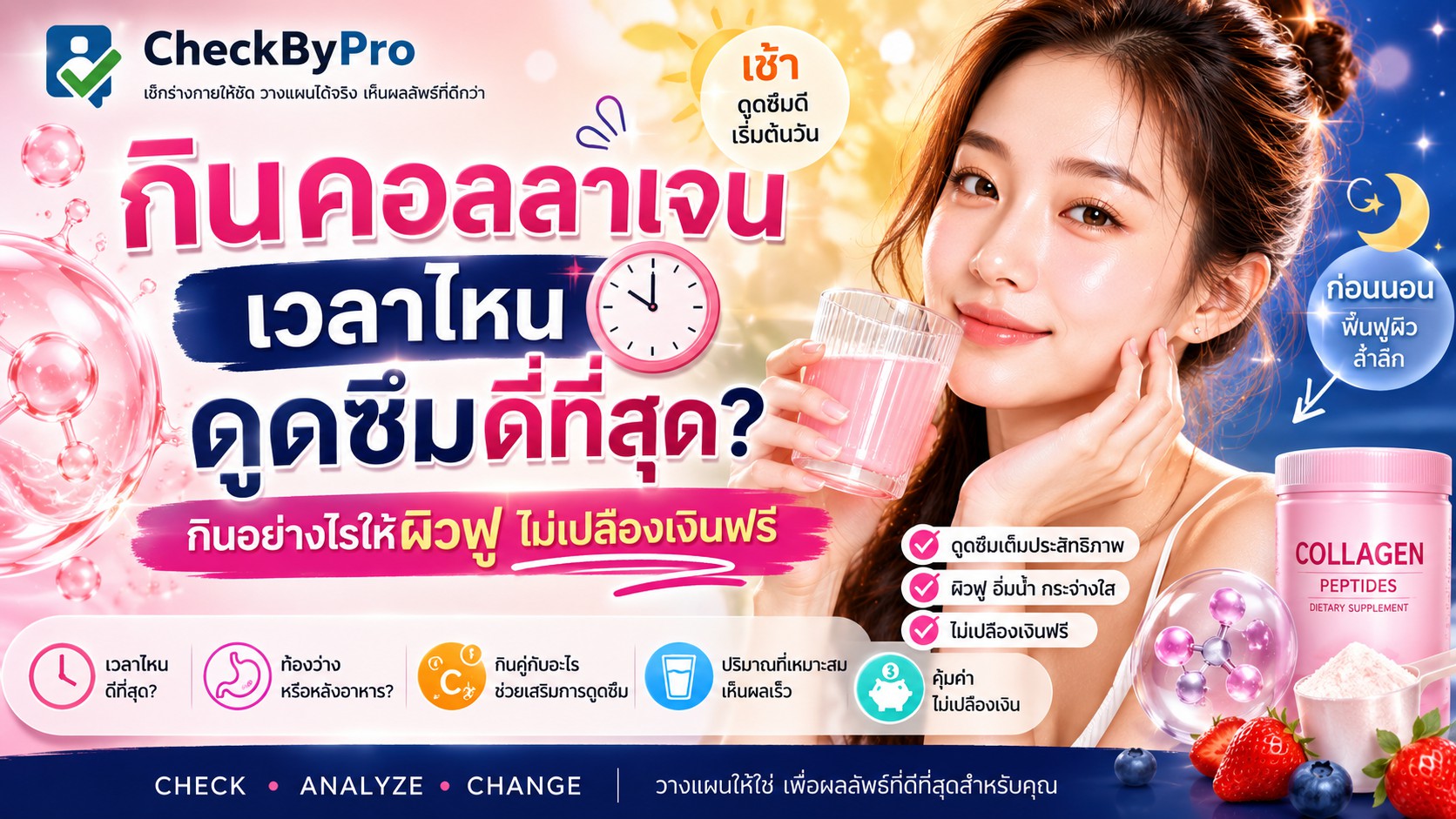 กินคอลลาเจนเวลาไหนดูดซึมดีที่สุด? กินอย่างไรให้ผิวฟู นุ่มเด้งเร่งด่วน และไม่เปลืองเงินฟรี!